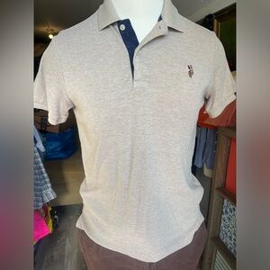 U.S. Polo Assn. Luxury Feel Small Beige Polo Shirt with Navy Trim Collar